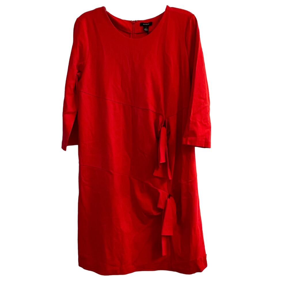 Halogen Red Bloom Shift Dress Fashionable Front Ties Round Neck Size Large
